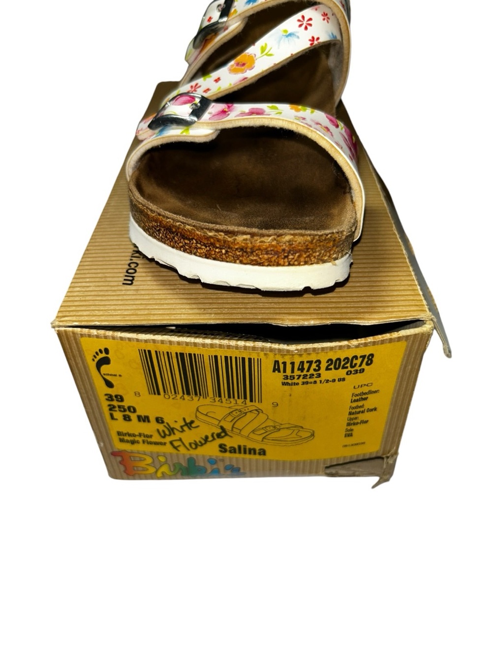 Birlos by Birkenstock Salina Magic Flower Sandals White Floral EU 39 US 8-8.5 Co - Picture 6 of 7